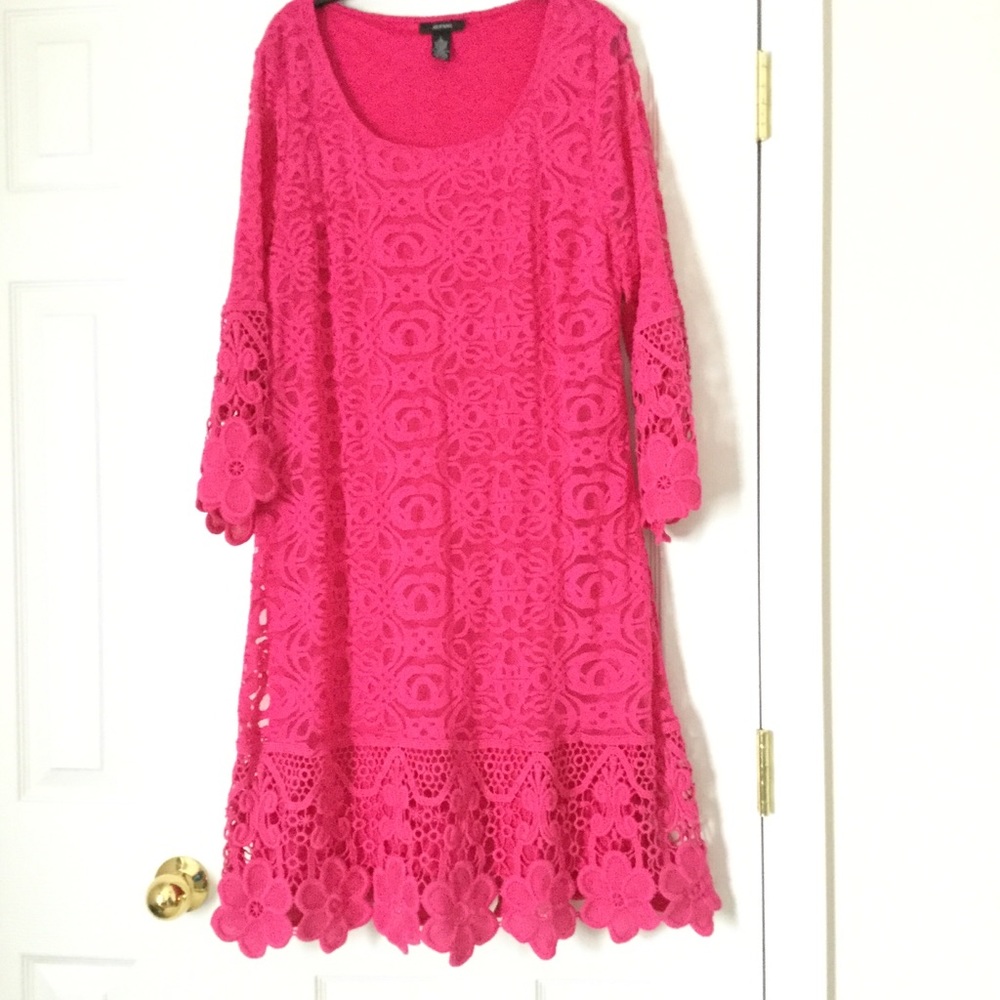 Alfani Pink Lace Dress, Large, flower edging